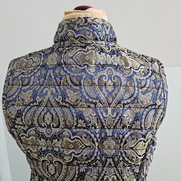 Chico's Reversible Quilted Vest Snap Front Sleeveless Blue Jacquard Black Jacket - Picture 11 of 15